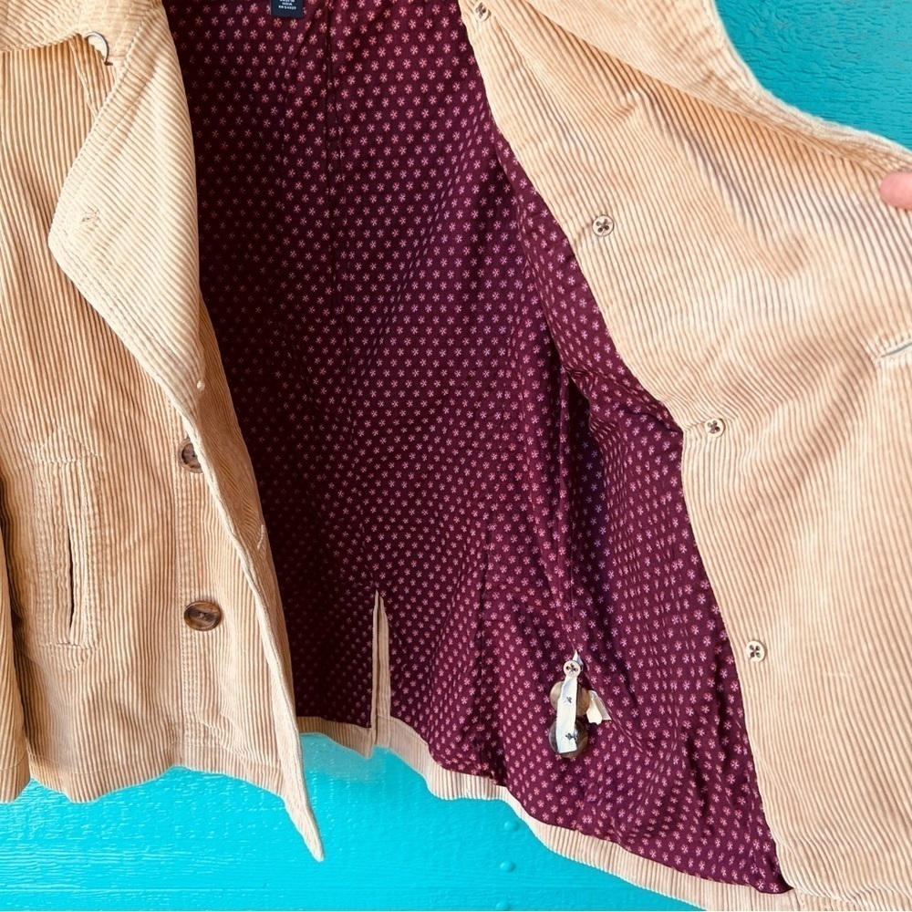 GAP CORDUROY TAN DOUBLE BREASTED COTTON PEACOAT JACKET WITH POCKETS SIZE SMALL - Picture 8 of 13